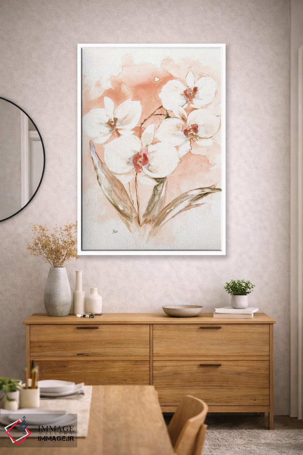 تابلو دکوراتیو ارکیده سفید و مرجانی I اثر نان - D1W