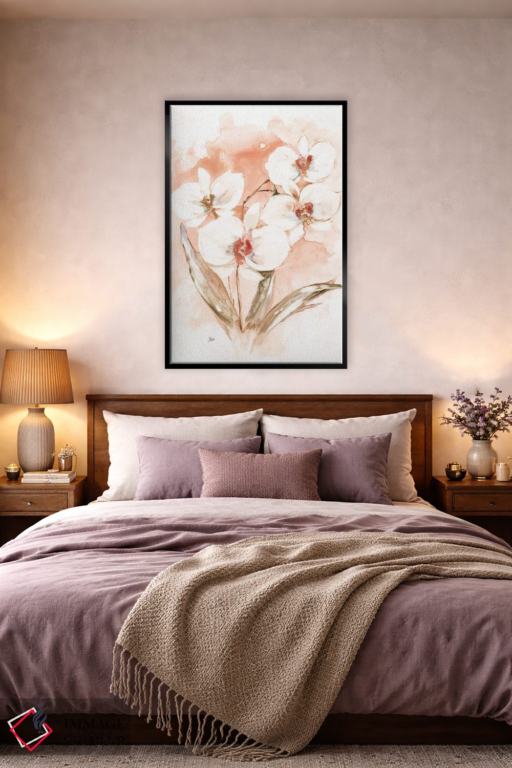 تابلو دکوراتیو ارکیده سفید و مرجانی I اثر نان - D3B