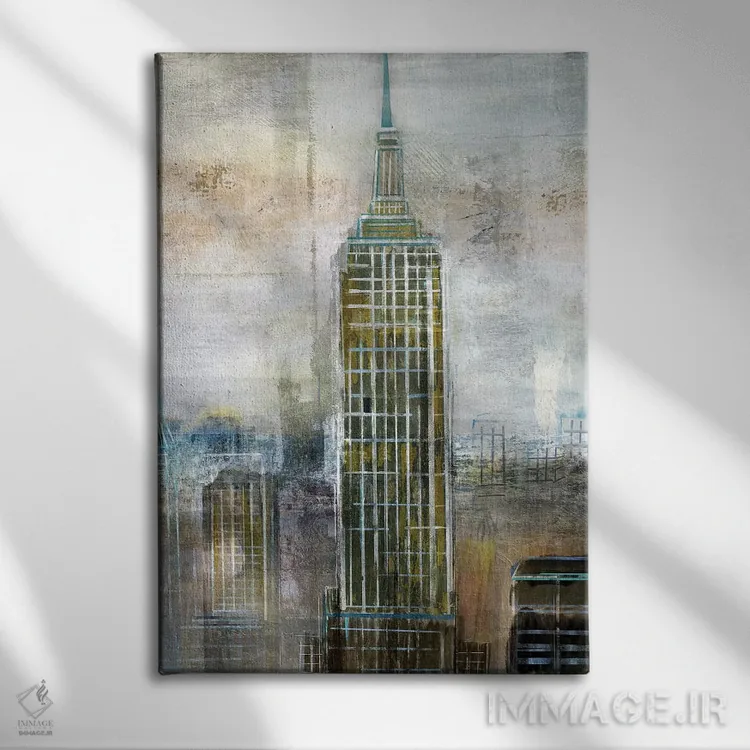 تابلو انتزاعی تقابل شهری اثر نان - نمای روبهرو روی دیوار