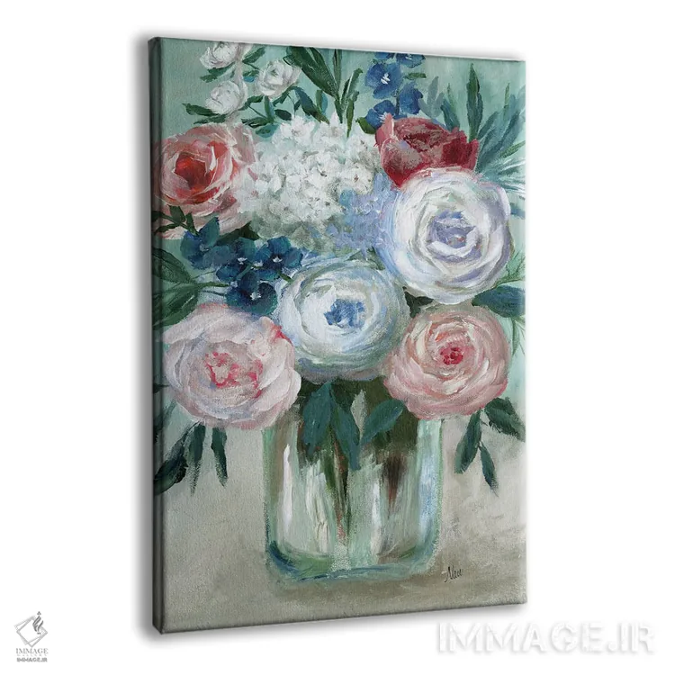 تابلو دکوراتیو دسته گل پاستلی با گچ اثر نان - نمای پرسپکتیو محصول