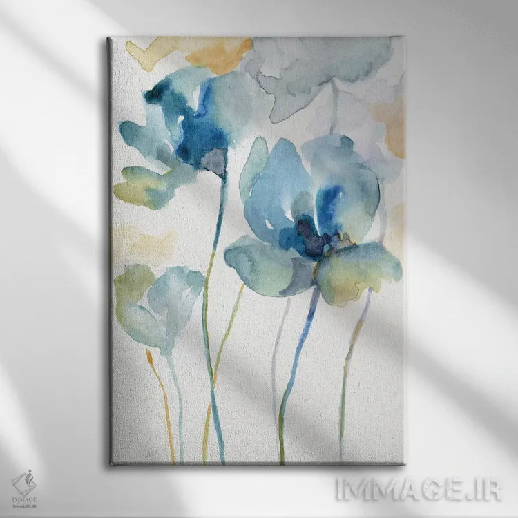 تابلو مدرن آبی های گل های وحشی II اثر نان - نمای روبهرو روی دیوار
