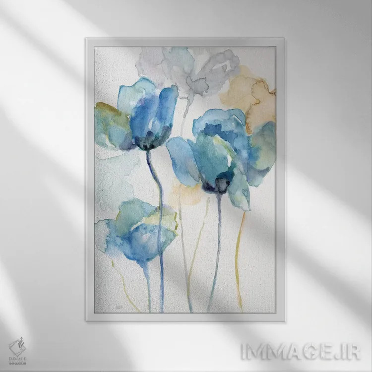 تابلو مدرن آبی های گل های وحشی I اثر نان - نمای قابدار سفید