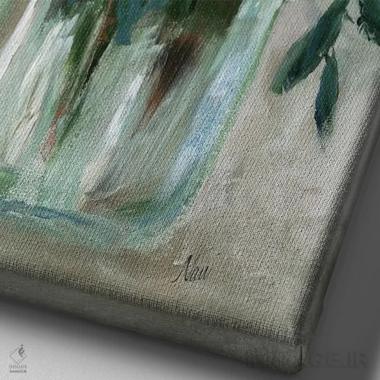 تابلو دکوراتیو دسته گل پاستلی با گچ اثر نان - نمای نزدیک بافت بوم