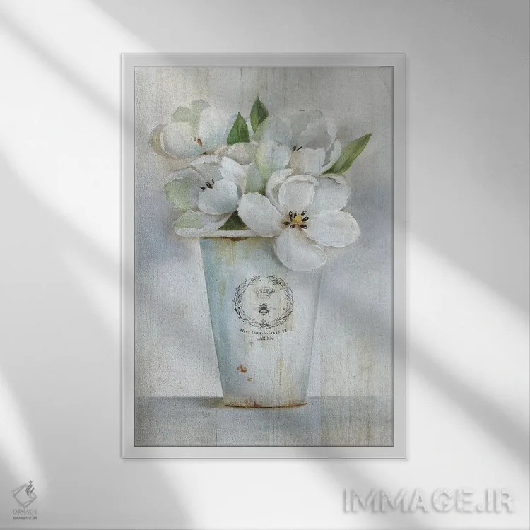 تابلو مدرن گل فروش فرانسوی I اثر نان - نمای قابدار سفید