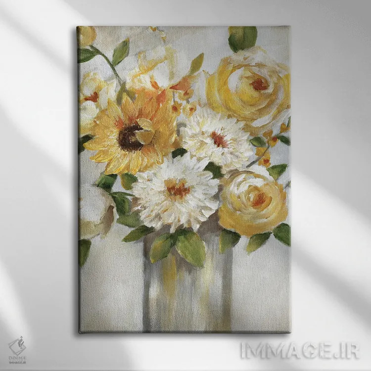 تابلو دکوراتیو دسته گل آفتاب اثر نان - نمای روبهرو روی دیوار