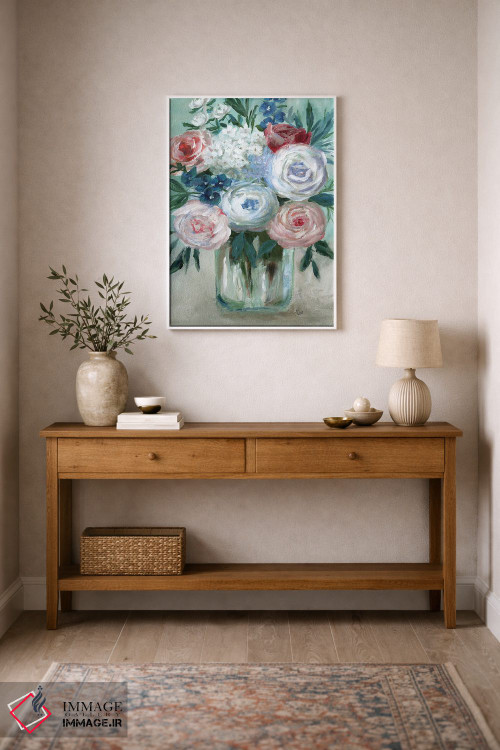 تابلو دکوراتیو دسته گل پاستلی با گچ اثر نان - D1W