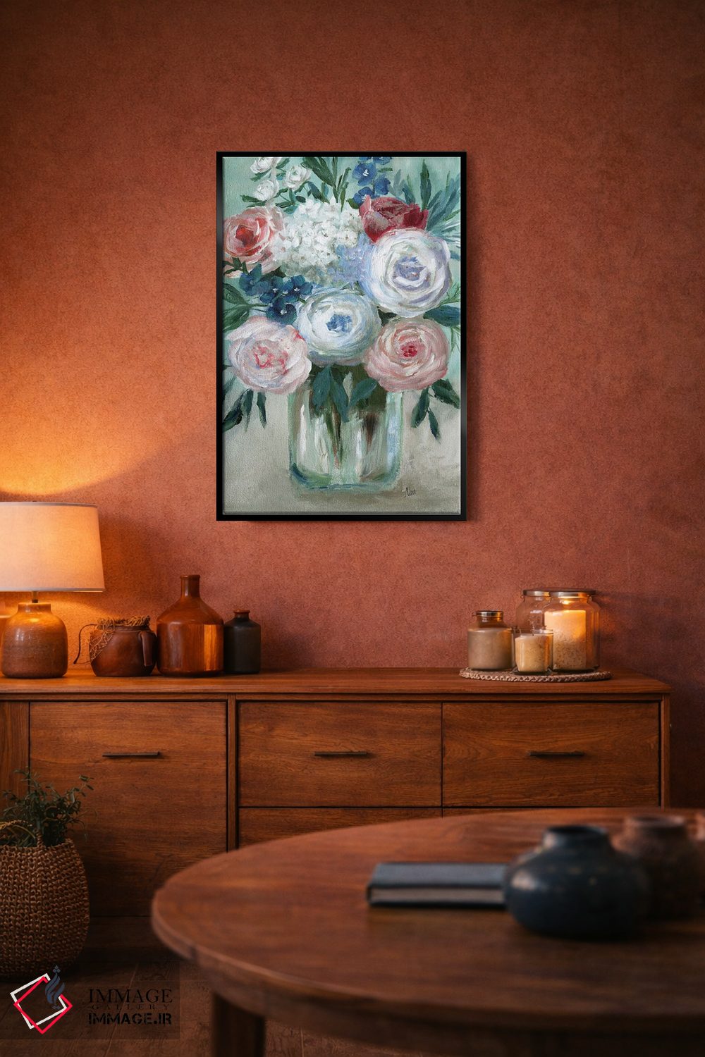 تابلو دکوراتیو دسته گل پاستلی با گچ اثر نان - D6B