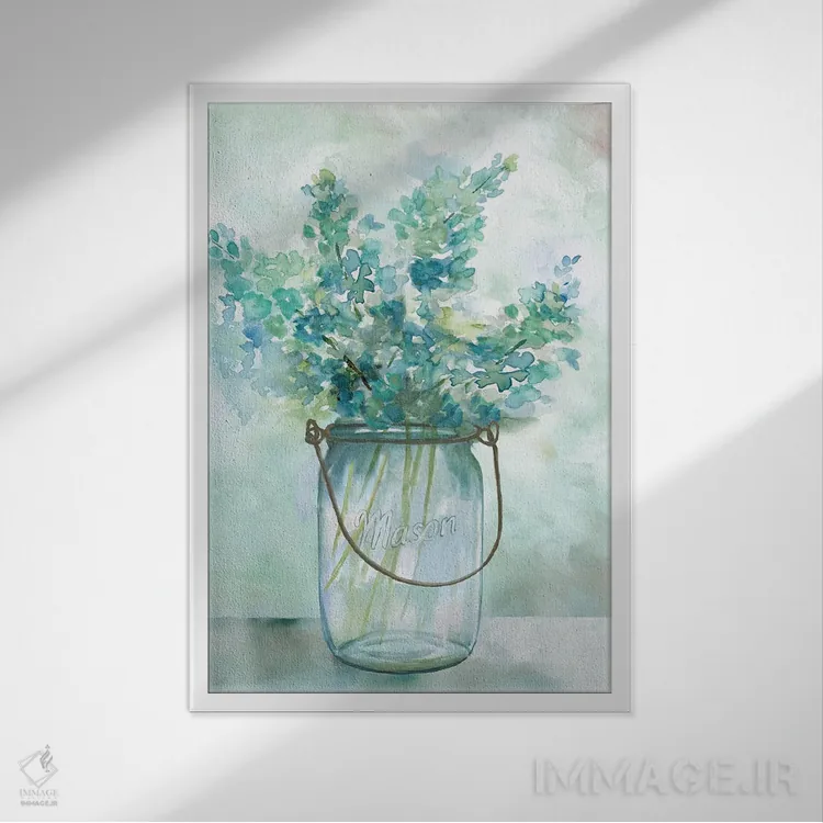 تابلو مدرن اقامتگاه گل های آبی اثر نان - نمای قابدار سفید