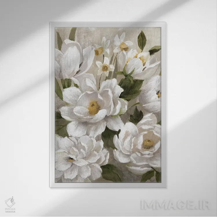 تابلو مدرن روز شیرین بهاری اثر نان - نمای قابدار سفید