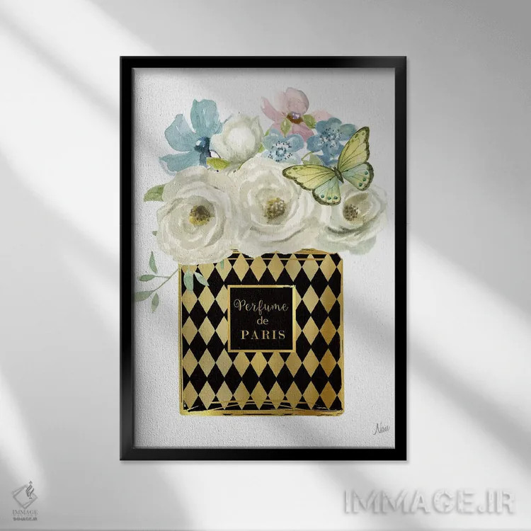 تابلو دکوراتیو عطر گلدار هارلکین اثر نان - نمای قابدار مشکی