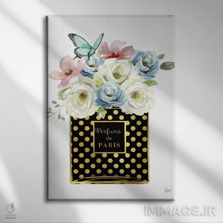 تابلو دکوراتیو عطر گلدار خال خالی اثر نان - نمای روبهرو روی دیوار