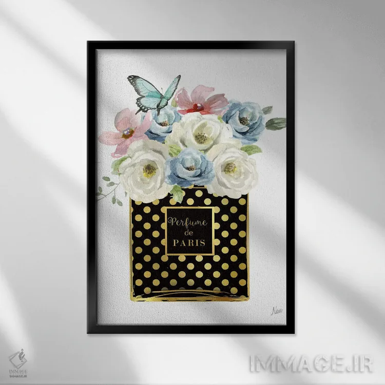 تابلو دکوراتیو عطر گلدار خال خالی اثر نان - نمای قابدار مشکی