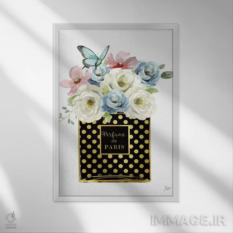 تابلو دکوراتیو عطر گلدار خال خالی اثر نان - نمای قابدار سفید
