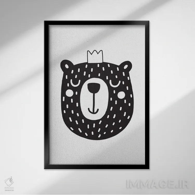 تابلو مینیمال توله خرس اثر نیکول باسک - نمای قابدار مشکی