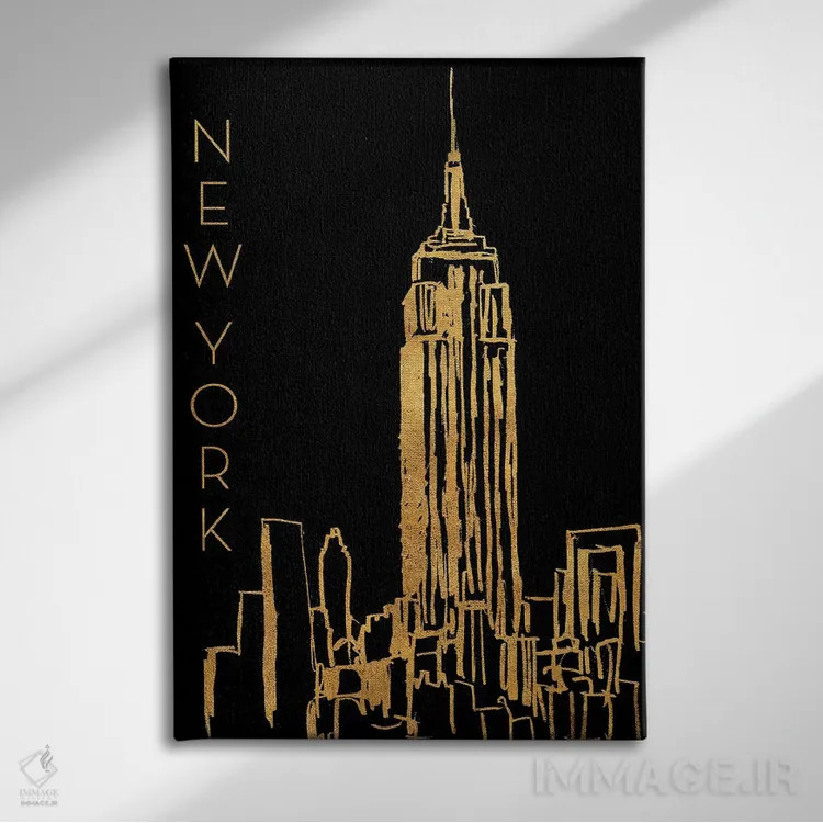 تابلو دکوراتیو نیویورک بر زمینه مشکی اثر نیکلاس بیسکاردی - نمای روبهرو روی دیوار