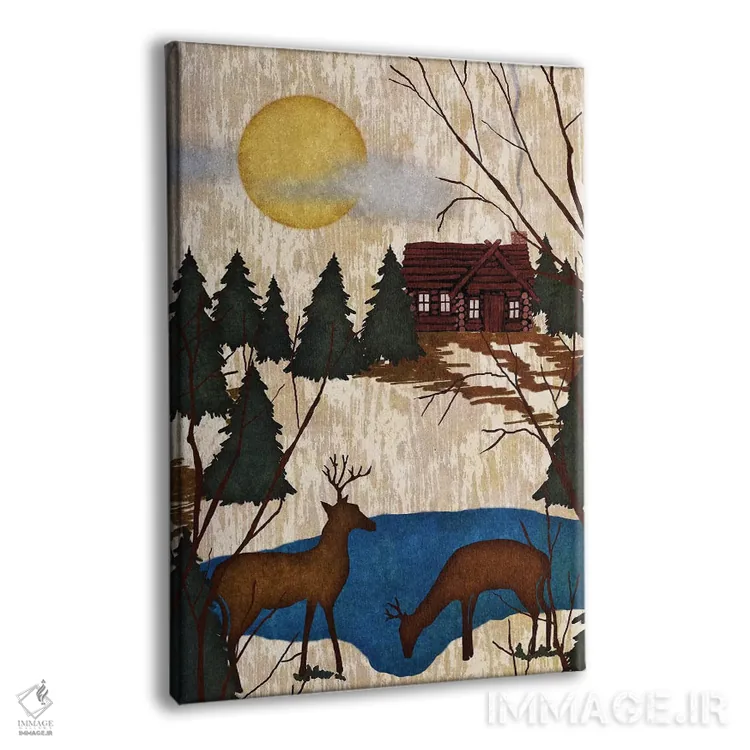 تابلو دکوراتیو کابین در جنگل یک اثر نیکلاس بیسکاردی - نمای پرسپکتیو محصول