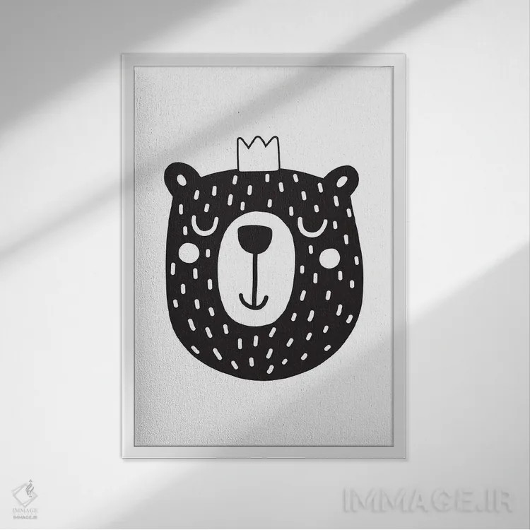 تابلو مینیمال توله خرس اثر نیکول باسک - نمای قابدار سفید