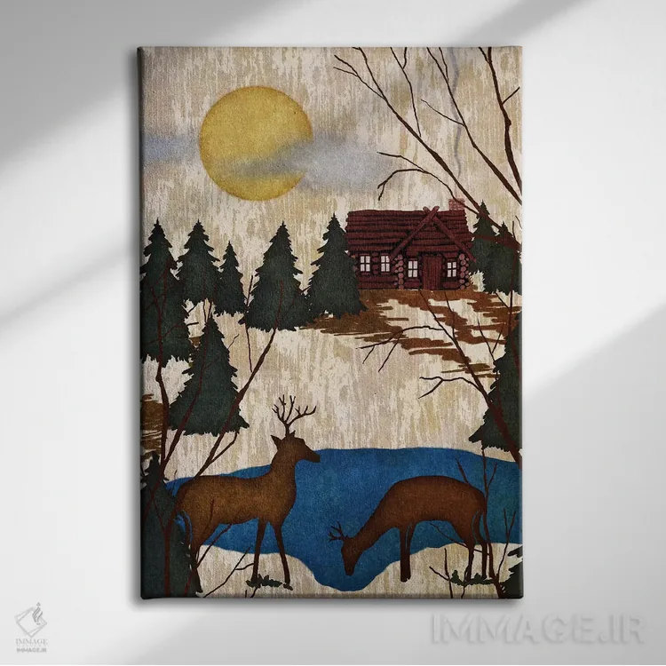 تابلو دکوراتیو کابین در جنگل یک اثر نیکلاس بیسکاردی - نمای روبهرو روی دیوار