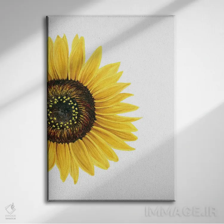 تابلو مینیمال آفتابگردان اثر نیکول باسک - نمای روبهرو روی دیوار