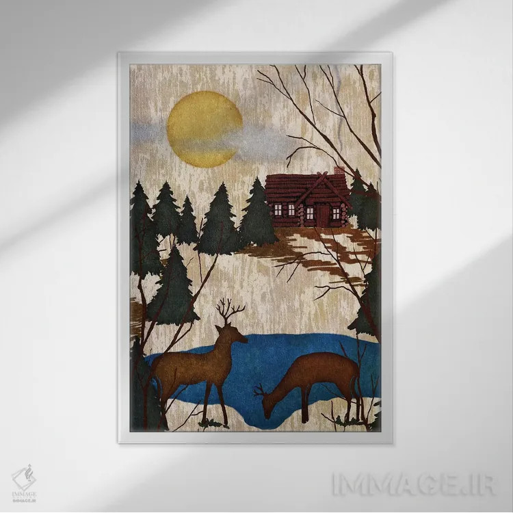 تابلو دکوراتیو کابین در جنگل یک اثر نیکلاس بیسکاردی - نمای قابدار سفید