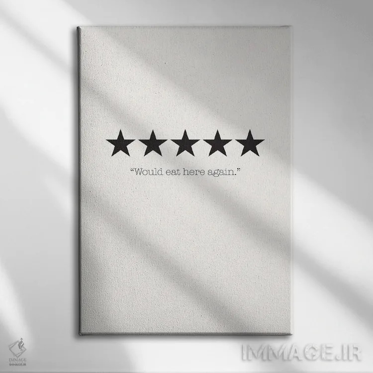 تابلو مینیمال دوباره اینجا غذا می خورم اثر نیکول باسک - نمای روبهرو روی دیوار