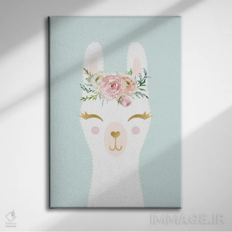 تابلو دکوراتیو لامای آبی اثر نیکول باسک - نمای روبهرو روی دیوار