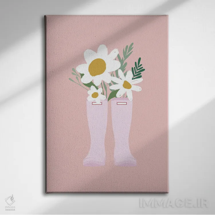 تابلو دکوراتیو گل داوودی ها در چکمه اثر نیکول باسک - نمای روبهرو روی دیوار