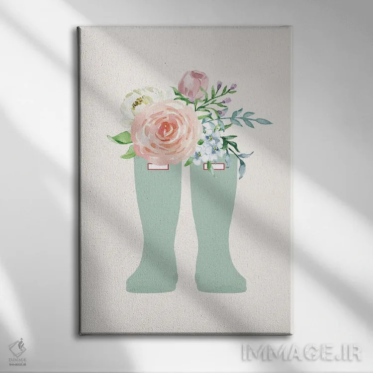 تابلو دکوراتیو چکمه گل دار اثر نیکول باسک - نمای روبهرو روی دیوار