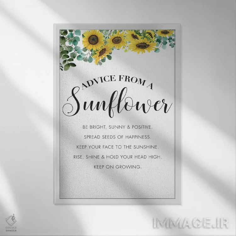 تابلو دکوراتیو نصیحت هایی از یک گل آفتابگردان اثر نیکول باسک - نمای قابدار سفید
