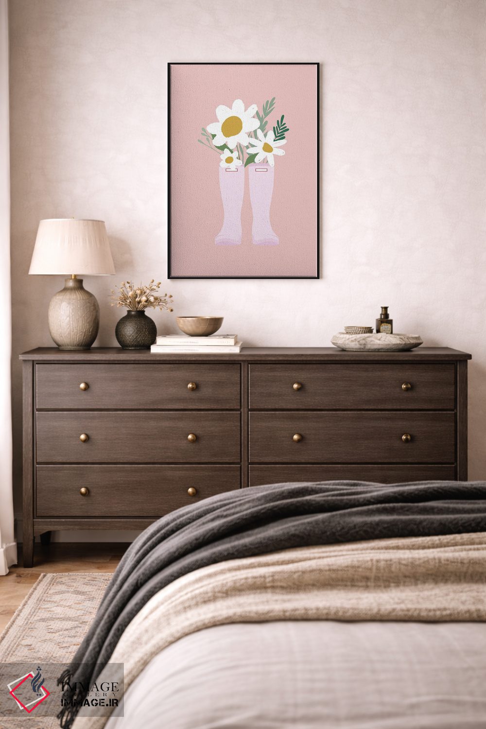 تابلو دکوراتیو گل داوودی ها در چکمه اثر نیکول باسک - D4B