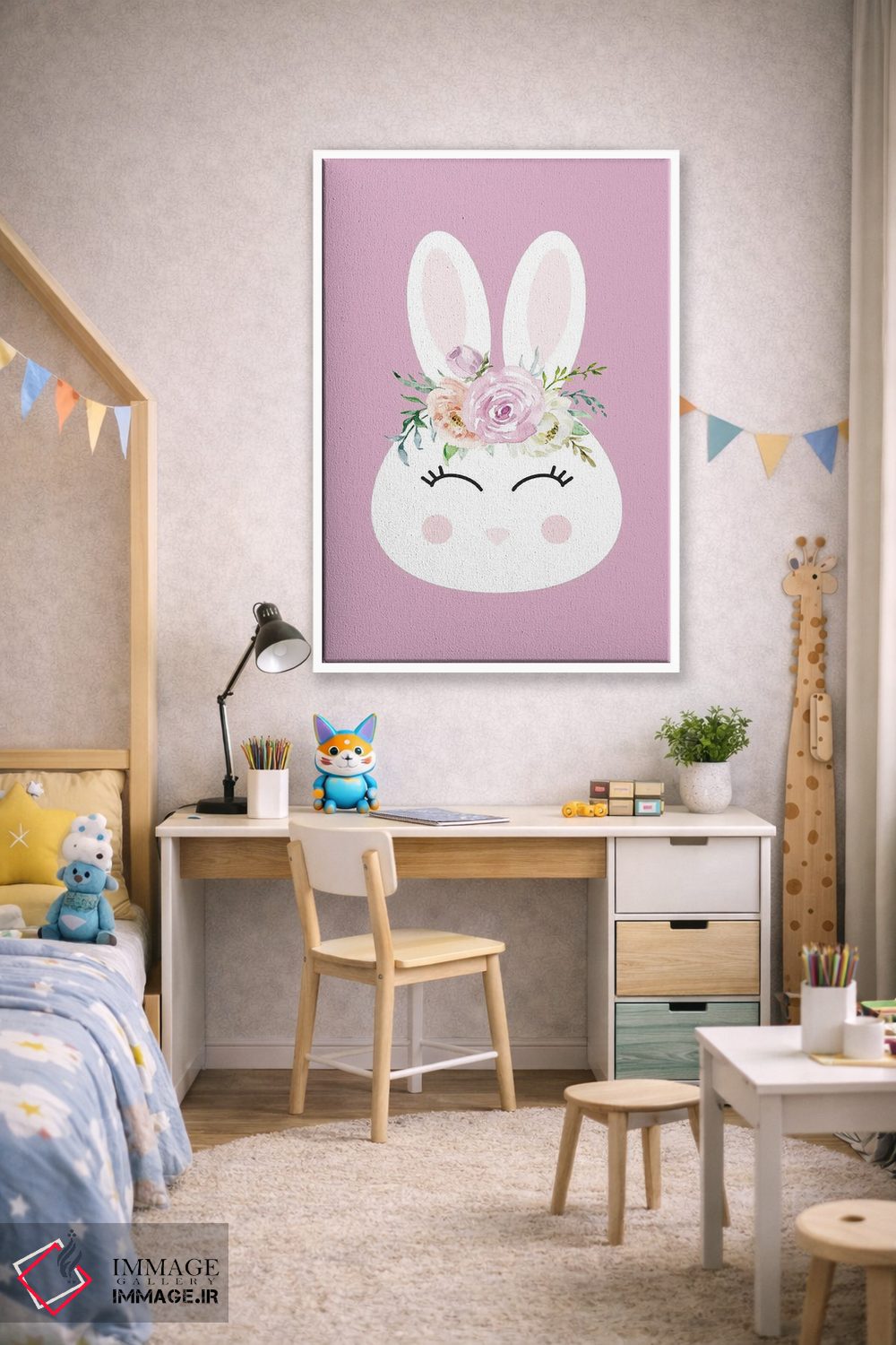 تابلو دکوراتیو خرگوش گل دار اثر نیکول باسک - D1W