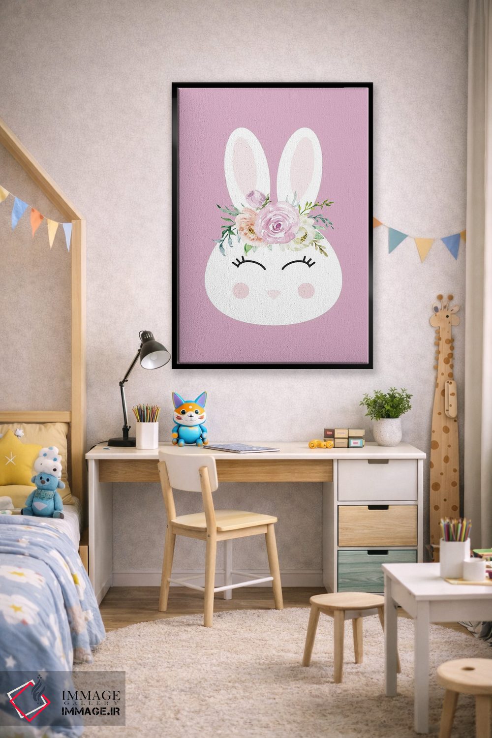 تابلو دکوراتیو خرگوش گل دار اثر نیکول باسک - D2B