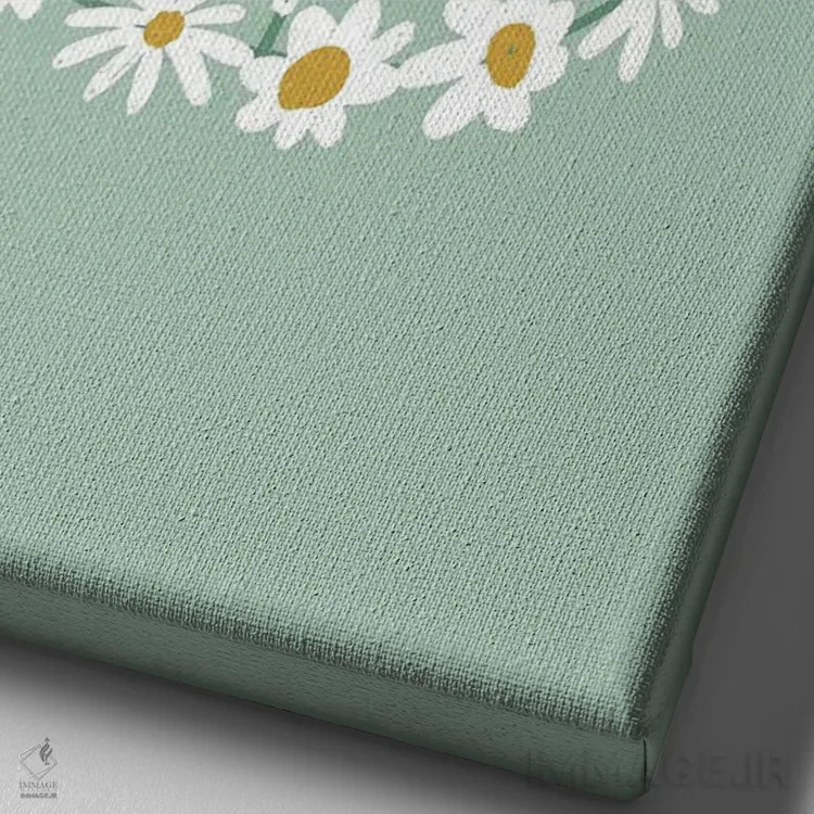 تابلو مینیمال علامت صلح گل داوودی سبز اثر نیکول باسک - نمای نزدیک بافت بوم