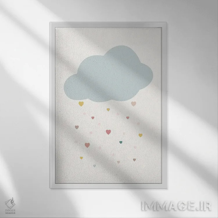 تابلو مینیمال ابر قلبی اثر نیکول باسک - نمای قابدار سفید