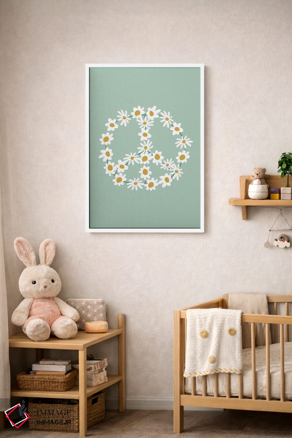 تابلو مینیمال علامت صلح گل داوودی سبز اثر نیکول باسک - D4W