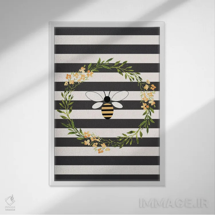 تابلو دکوراتیو زنبور عسل در تاج گل اثر نیکول باسک - نمای قابدار سفید