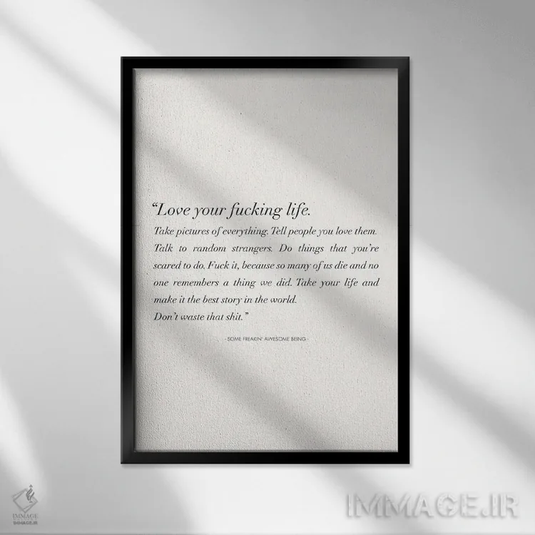 تابلو دکوراتیو زندگی لعنتی ات را عاشق باش اثر نیکول باسک - نمای قابدار مشکی