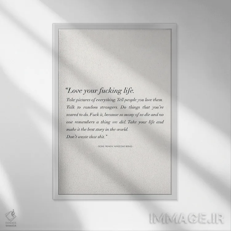 تابلو دکوراتیو زندگی لعنتی ات را عاشق باش اثر نیکول باسک - نمای قابدار سفید