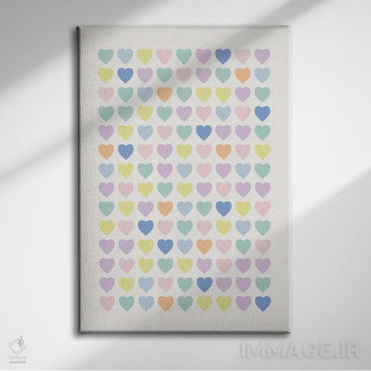 تابلو مینیمال قلب های پاستلی اثر نیکول باسک - نمای روبهرو روی دیوار