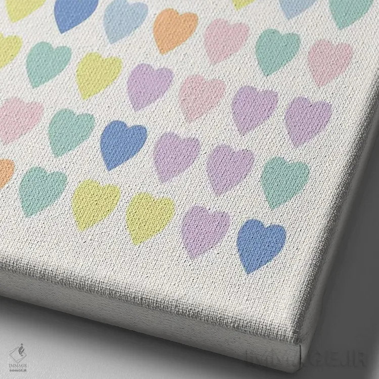 تابلو مینیمال قلب های پاستلی اثر نیکول باسک - نمای نزدیک بافت بوم