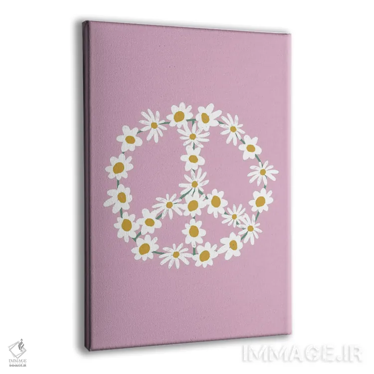 تابلو مینیمال علامت صلح گل داوودی بنفش اثر نیکول باسک - نمای پرسپکتیو محصول