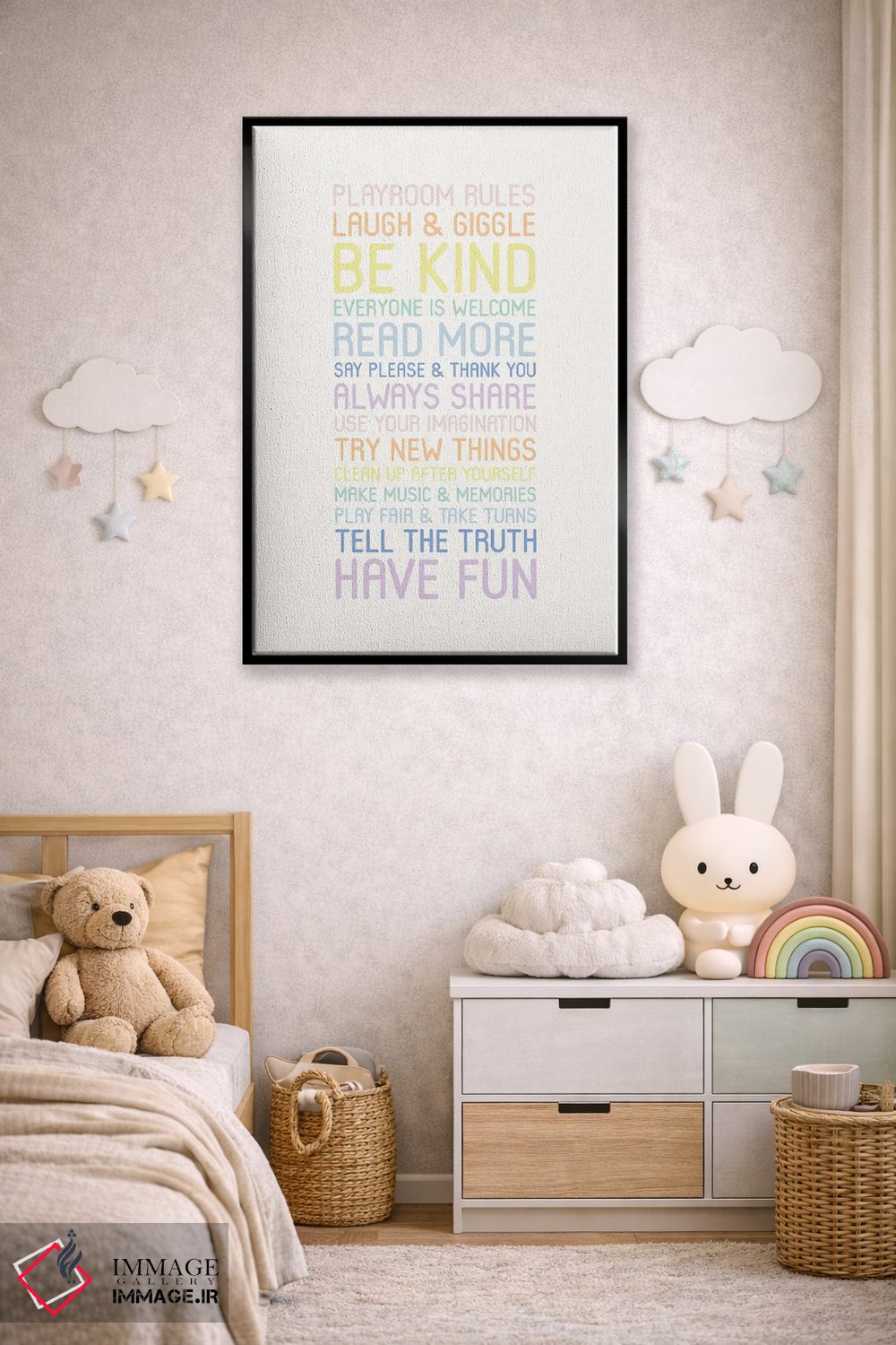 تابلو دکوراتیو قوانین اتاق بازی پاستلی اثر نیکول باسک - D5B