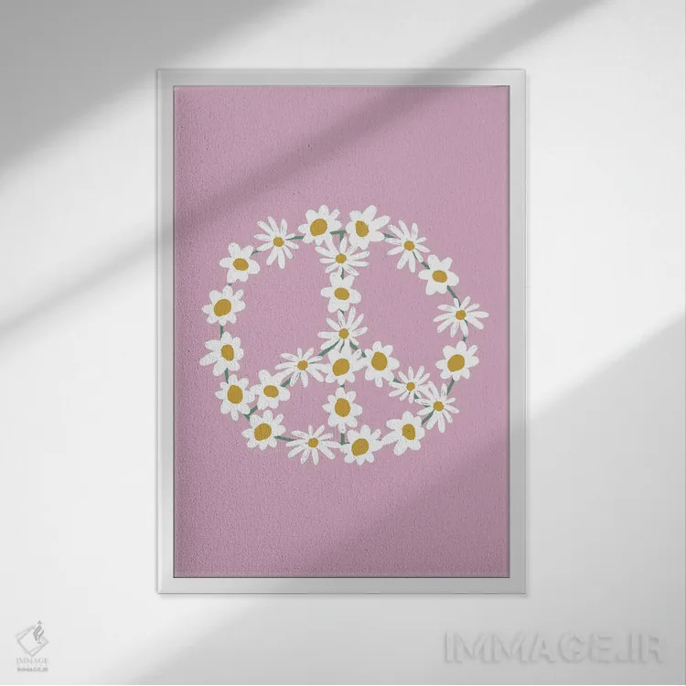 تابلو مینیمال علامت صلح گل داوودی بنفش اثر نیکول باسک - نمای قابدار سفید