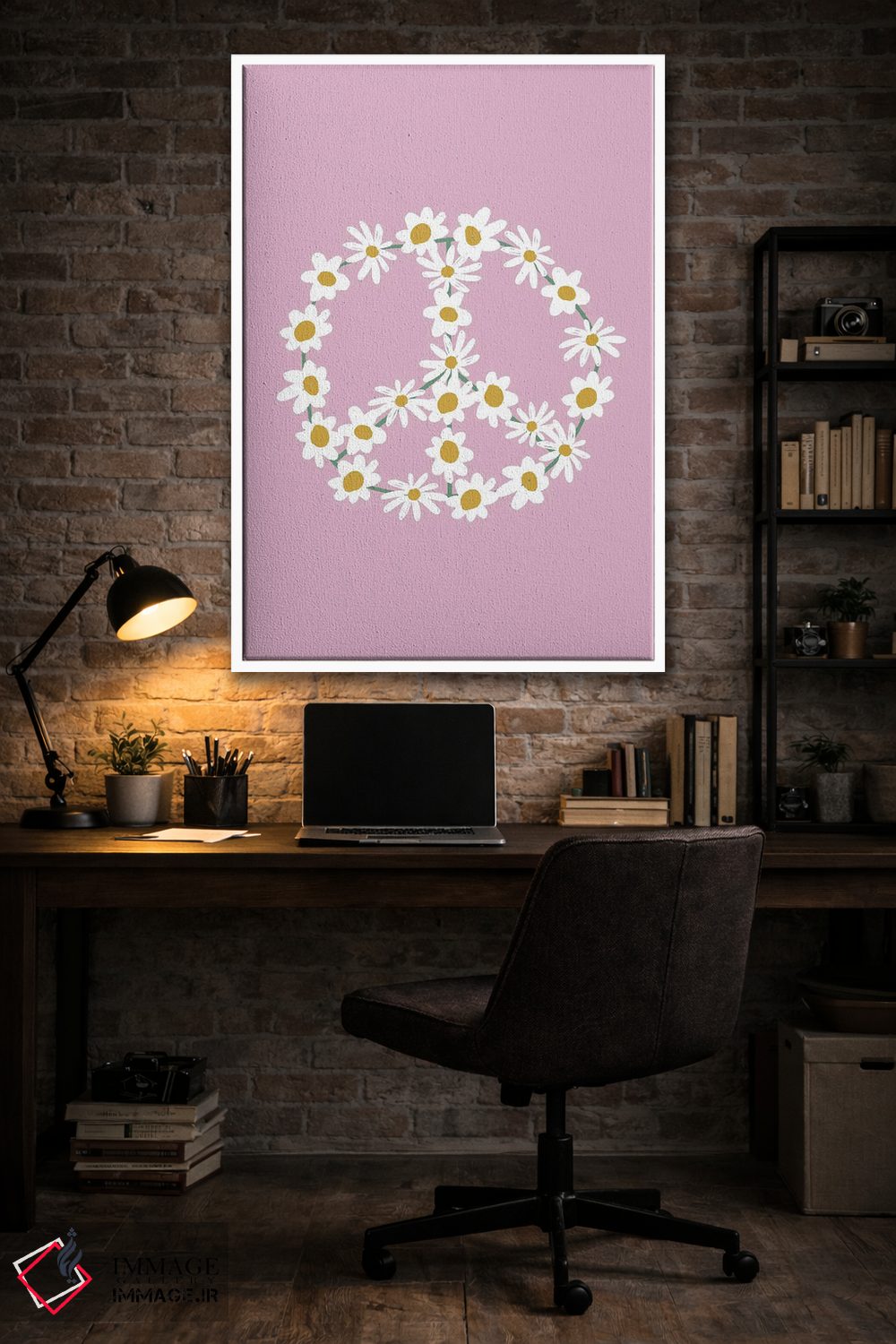 تابلو مینیمال علامت صلح گل داوودی بنفش اثر نیکول باسک - D4W