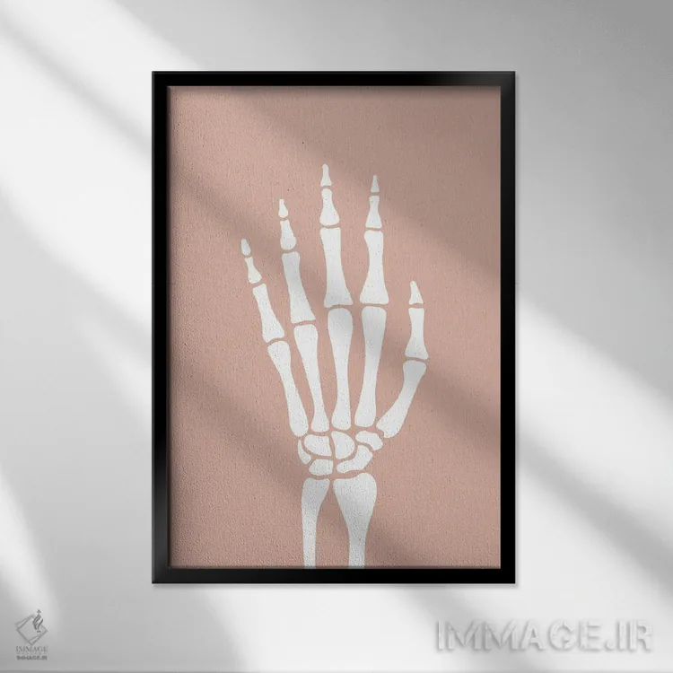 تابلو مینیمال دست اسکلت اثر نیکول باسک - نمای قابدار مشکی