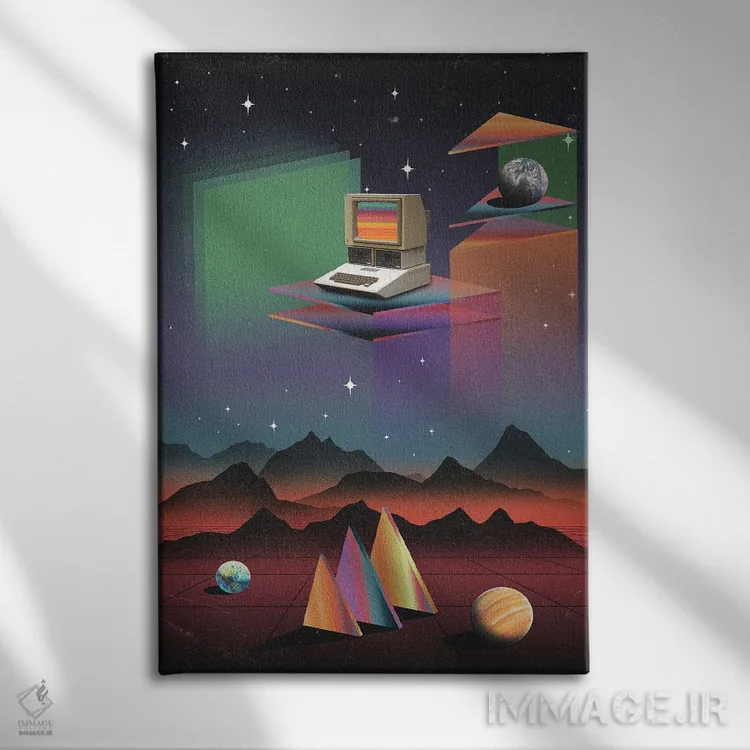 تابلو دکوراتیو کامپیوتر CRT دهه ۸۰ اثر نیبرا ویژوالز - نمای روبهرو روی دیوار