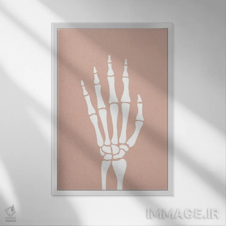 تابلو مینیمال دست اسکلت اثر نیکول باسک - نمای قابدار سفید