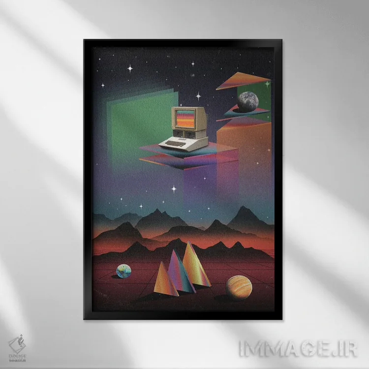 تابلو دکوراتیو کامپیوتر CRT دهه ۸۰ اثر نیبرا ویژوالز - نمای قابدار مشکی