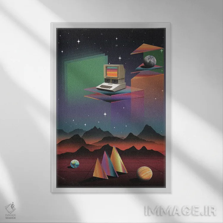 تابلو دکوراتیو کامپیوتر CRT دهه ۸۰ اثر نیبرا ویژوالز - نمای قابدار سفید