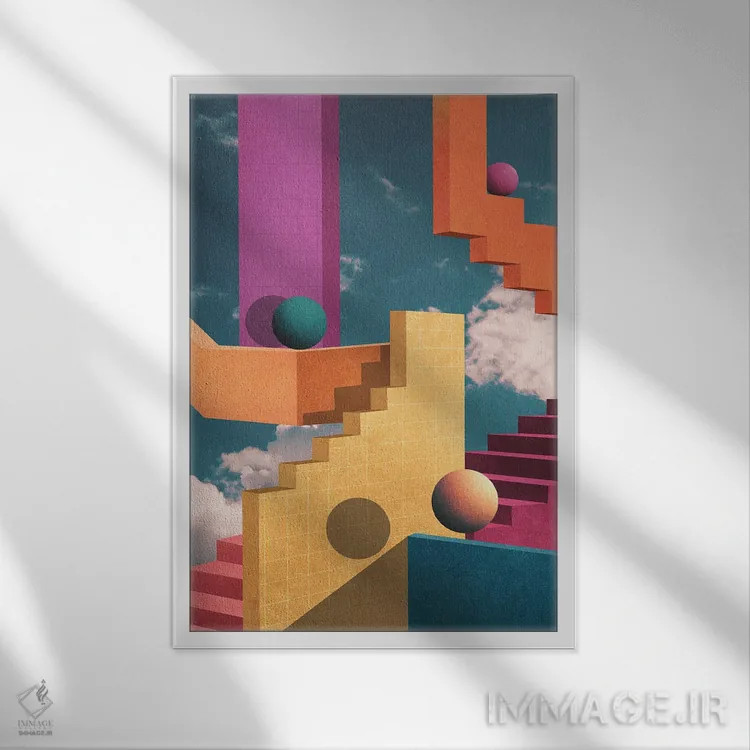 تابلو انتزاعی ایستگاه پاستلی اثر نیبرا ویژوالز - نمای قابدار سفید